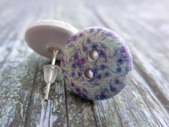 Preview: Holzknopf Ohrstecker Blumen Flieder Hyazinte